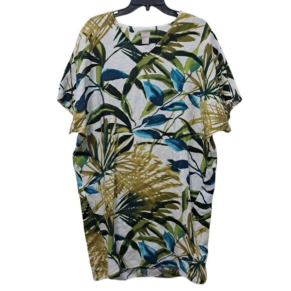 Chico's Linen Palm Print Tunic Wedge Short Dress Multi- Color Size 2 Large NWT - Picture 5 of 15